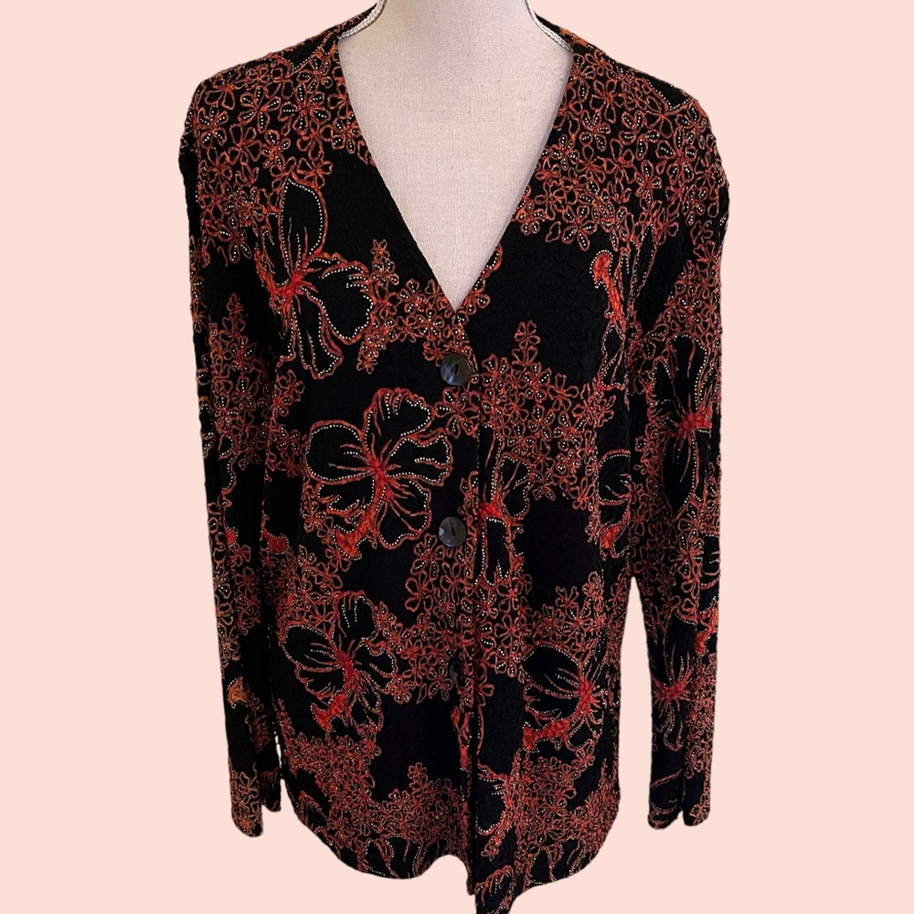 Chico's Black Textured Travel Knit Jacket with V-Neck Button Front 3(16)